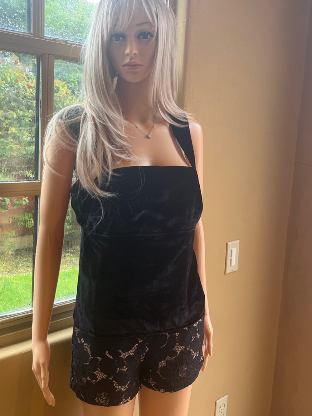 Anthropologie Pilcro Black Velvet Square-Neck Tank Top